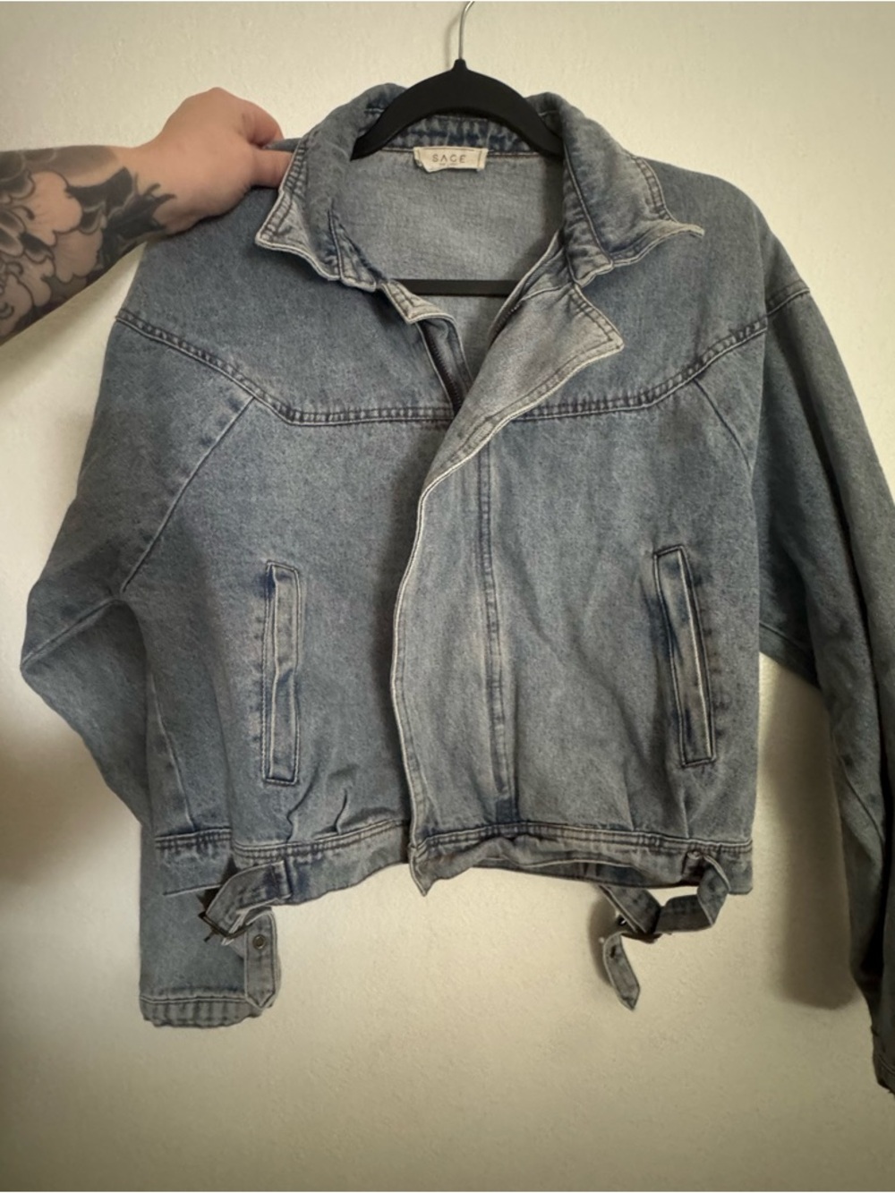 Sage Light Blue Washed Denim Jacket